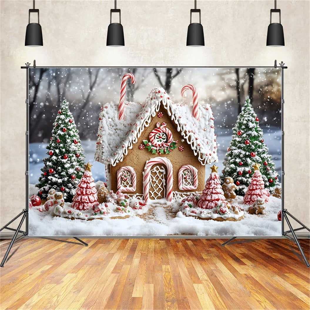 Toile de fond Noël Chalet Douillet Toit Menthe Poivrée GQ58-8