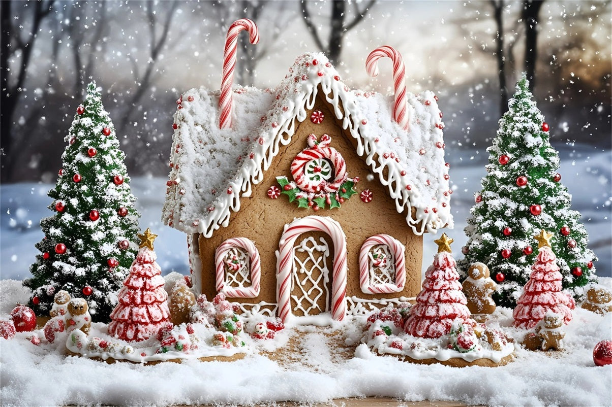 Toile de fond Noël Chalet Douillet Toit Menthe Poivrée GQ58-8