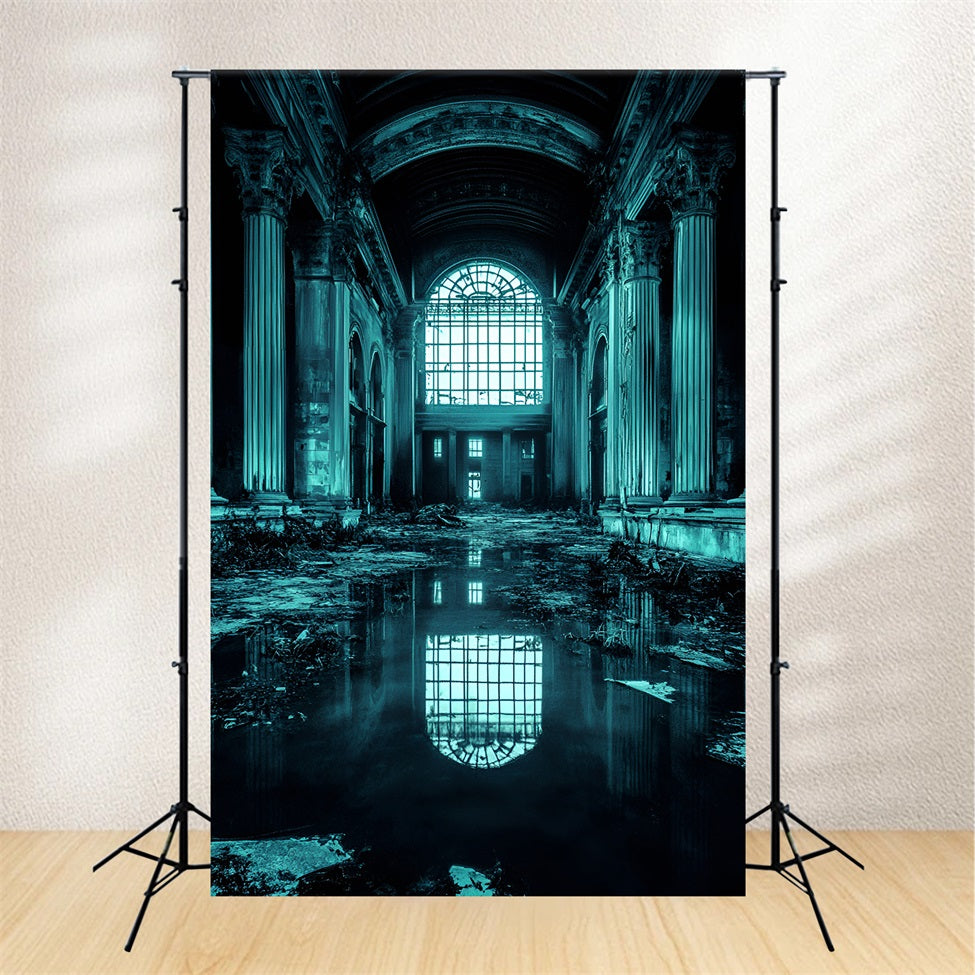 Fond Pour Photo Portrait Grande Salle Abandonnée Réflexion Eau GQ58-86