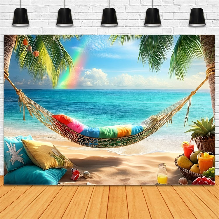 Toile de fond Été Plage Tropicale Hamac Arc-en-Ciel GQ6-14