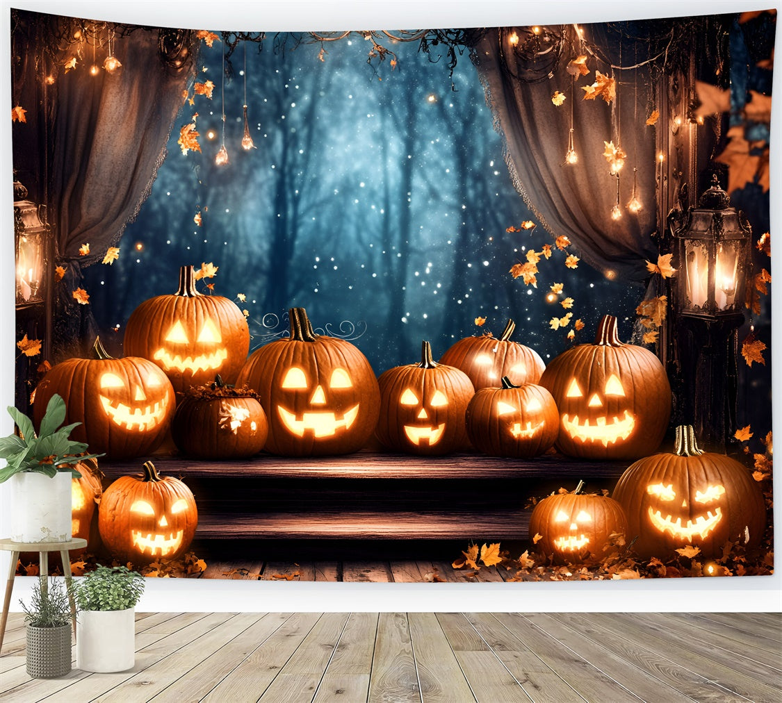 Toile de fond Halloween Rideau Citrouilles Étincelantes GQ6-184