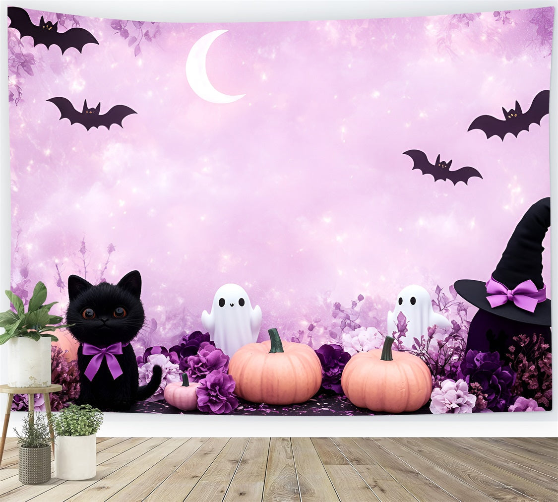 Toile de fond Halloween Vol de Chauve-souris Lune Croissante GQ6-189