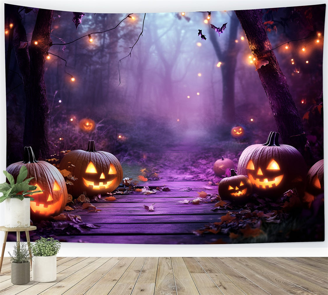 Toile de fond Halloween Forêt Sombre Citrouille Crépusculaire GQ6-201