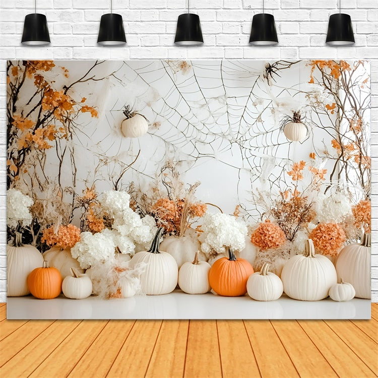 Toile de fond Halloween Citrouille Blanche Élégante Automne GQ6-207