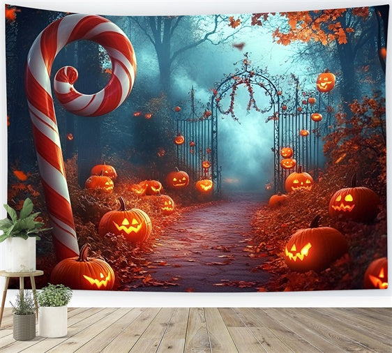 Toile de fond Halloween Forêt Effrayante Canne Sucre Citrouille GQ6-208
