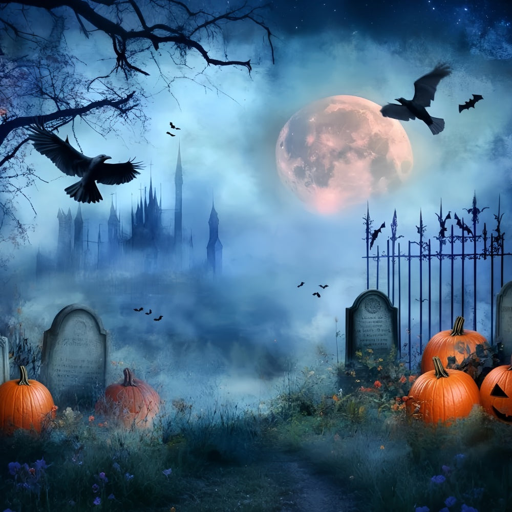 Toile de fond Halloween Cimetière Minuit Sombre GQ6-217