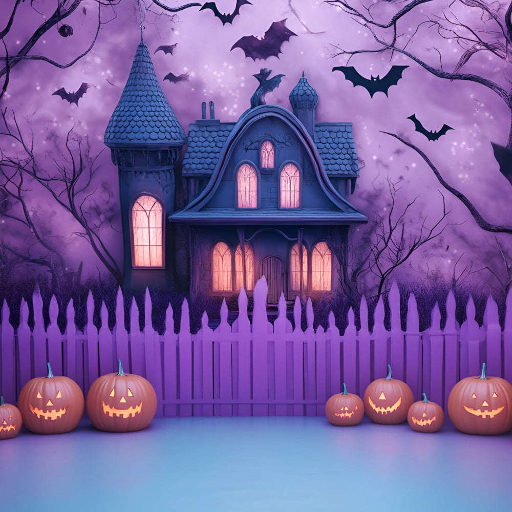 Toile de fond Halloween Maison Hantée Mauve Effrayante GQ6-227