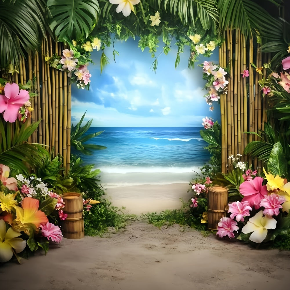 Toile de fond Été Thème Plage Chemin Bambou Fleuri GQ6-25