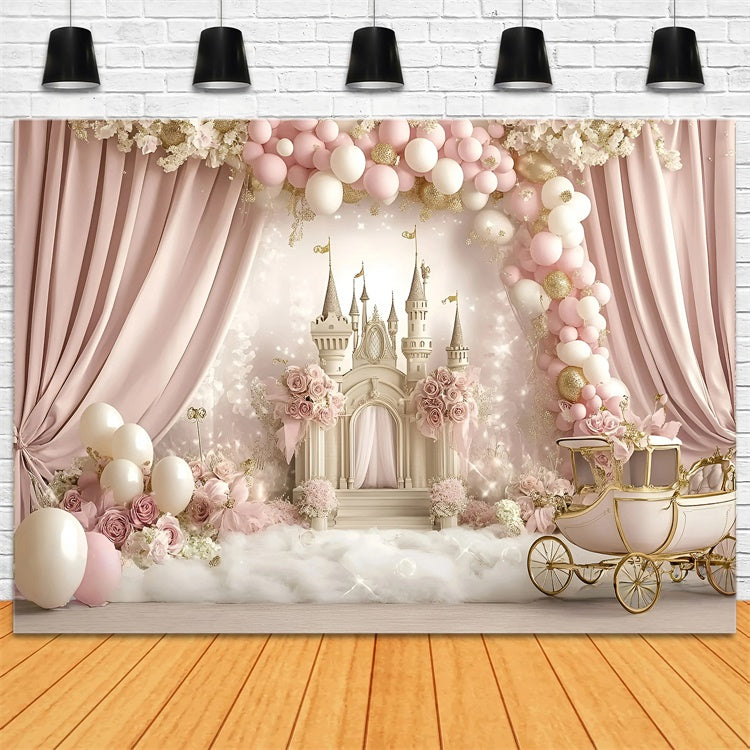 Toile de fond Photo Gâteau Smash Fille Carrosse Rose Fantaisie GQ6-299