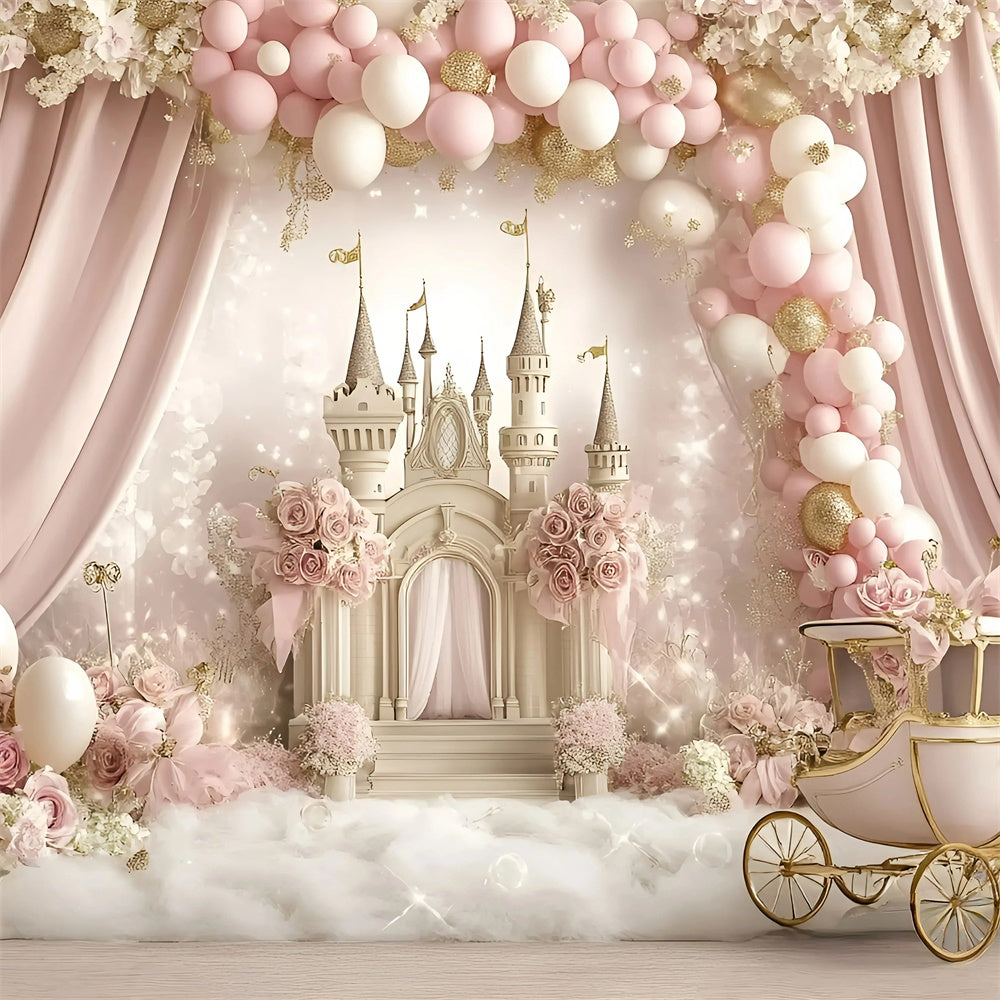 Toile de fond Photo Gâteau Smash Fille Carrosse Rose Fantaisie GQ6-299