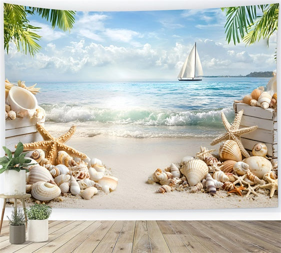 Toile de fond Photo Scène de Plage Coquillage Voilier Été GQ6-3