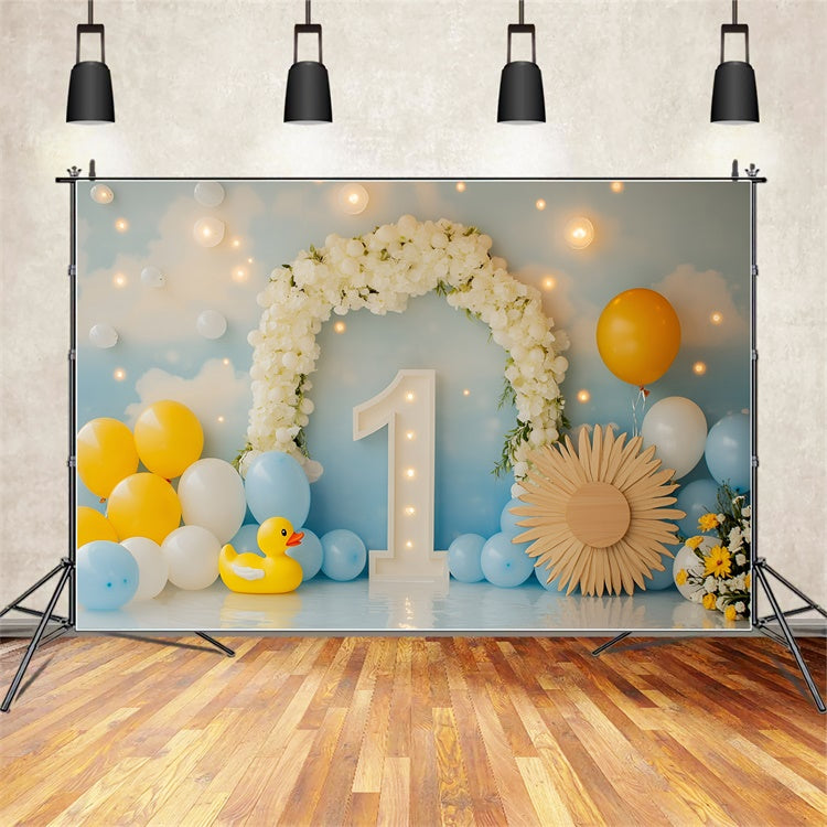 Toile de fond Décor Anniversaire 1 an Ballon Canard Doux Rêve GQ6-301