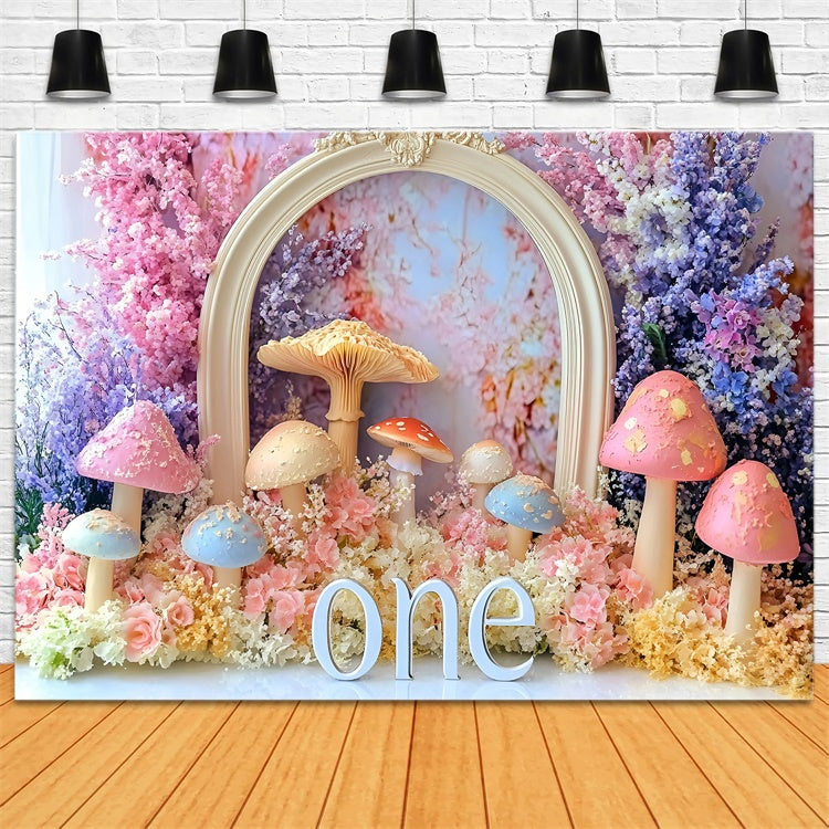 Toile de fond Décor Anniversaire 1 an Jardin Magique de Champignons GQ6-304