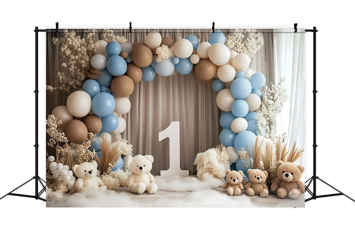 Toile de fond Décor Anniversaire 1 an Ours en Ballons Doux GQ6-311