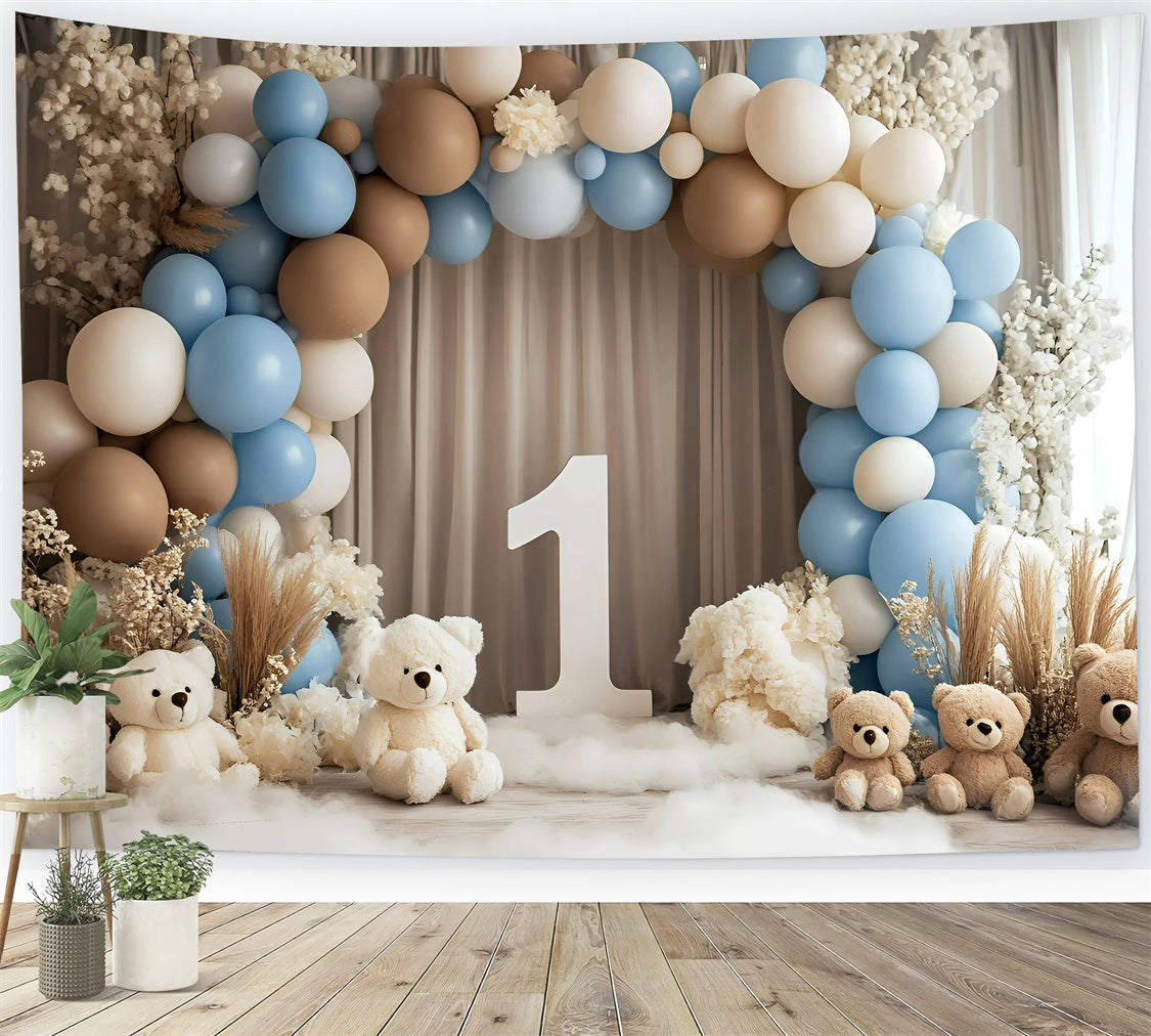 Toile de fond Décor Anniversaire 1 an Ours en Ballons Doux GQ6-311