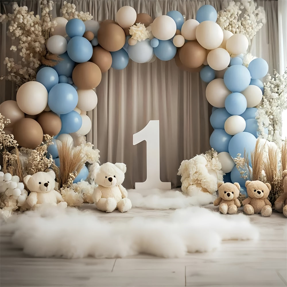 Toile de fond Décor Anniversaire 1 an Ours en Ballons Doux GQ6-311