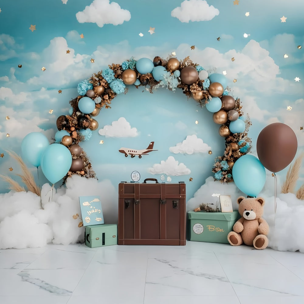 Toile de fond Photo Gâteau Smash Petit Aviateur et Ciel Aventureux GQ6-312