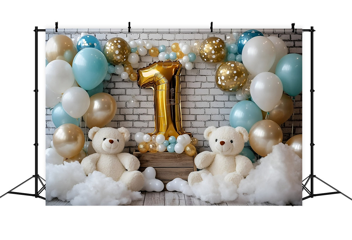 Toile de fond Décor Anniversaire 1 an Fête Ballons et Oursons GQ6-323