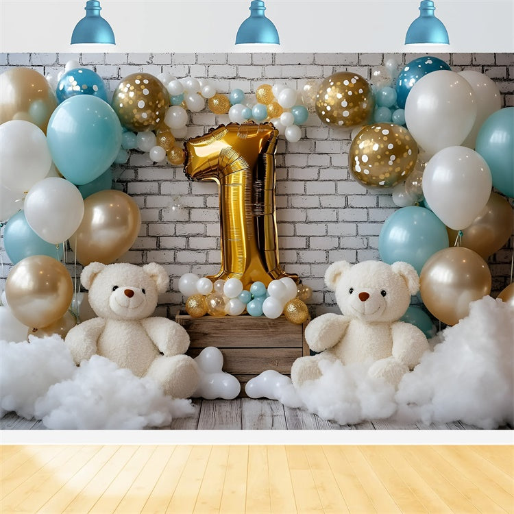 Toile de fond Décor Anniversaire 1 an Fête Ballons et Oursons GQ6-323