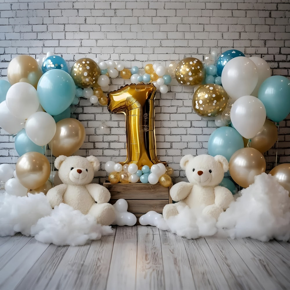 Toile de fond Décor Anniversaire 1 an Fête Ballons et Oursons GQ6-323