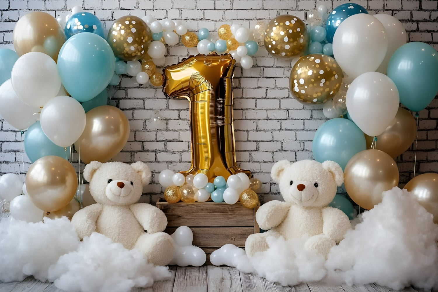 Toile de fond Décor Anniversaire 1 an Fête Ballons et Oursons GQ6-323