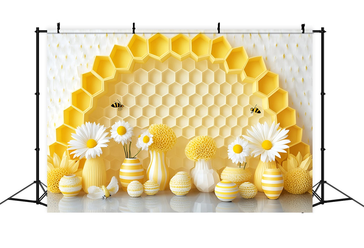 Toile de fond Photo Gâteau Smash Délire de Marguerites et Abeilles GQ6-330