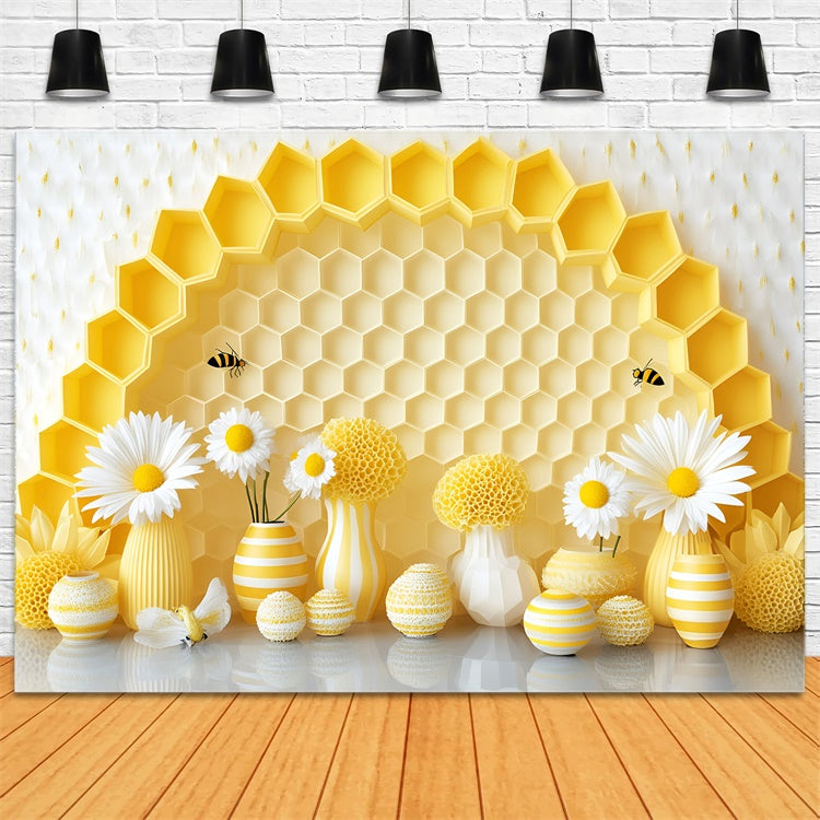 Toile de fond Photo Gâteau Smash Délire de Marguerites et Abeilles GQ6-330