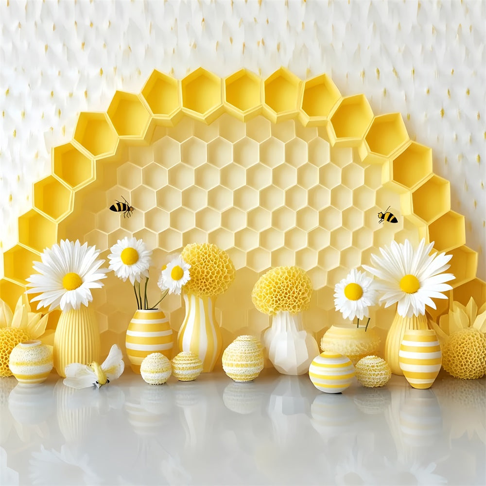 Toile de fond Photo Gâteau Smash Délire de Marguerites et Abeilles GQ6-330