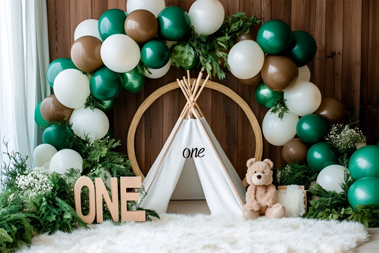 Toile de fond Décor Anniversaire 1 an Aventure Rustique Sous Tente GQ6-331