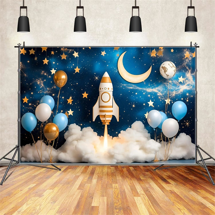 Toile de fond Photo Gâteau Smash Garçon Fusée et Galaxie Étoilée GQ6-332