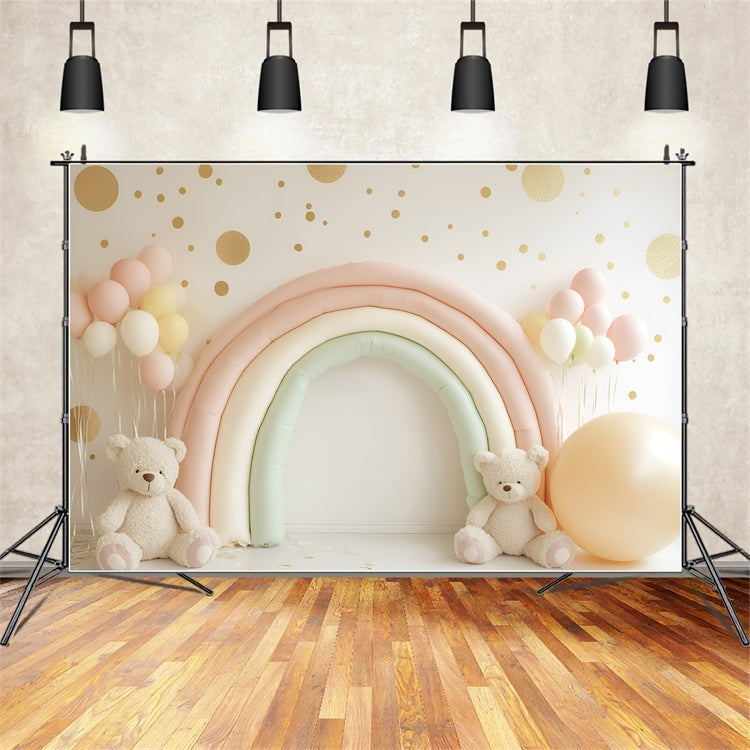 Toile de fond Décor Anniversaire 1 an Ours Arc-en-Ciel Pastel GQ6-336