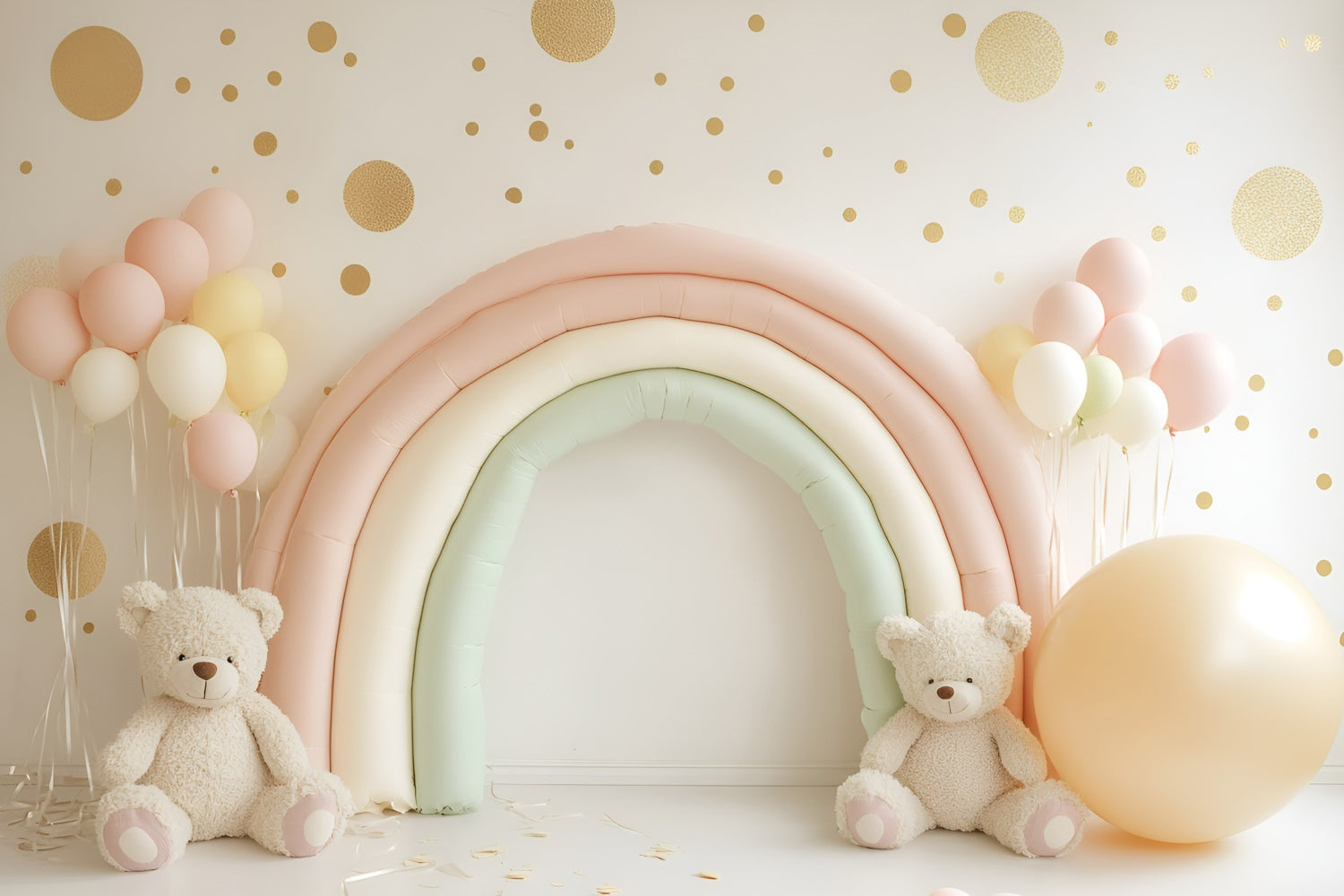 Toile de fond Décor Anniversaire 1 an Ours Arc-en-Ciel Pastel GQ6-336