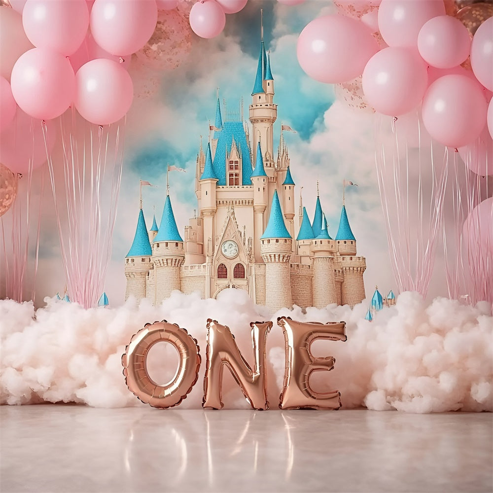 Toile de fond Décor Anniversaire 1 an Château Rose de Rêves GQ6-339