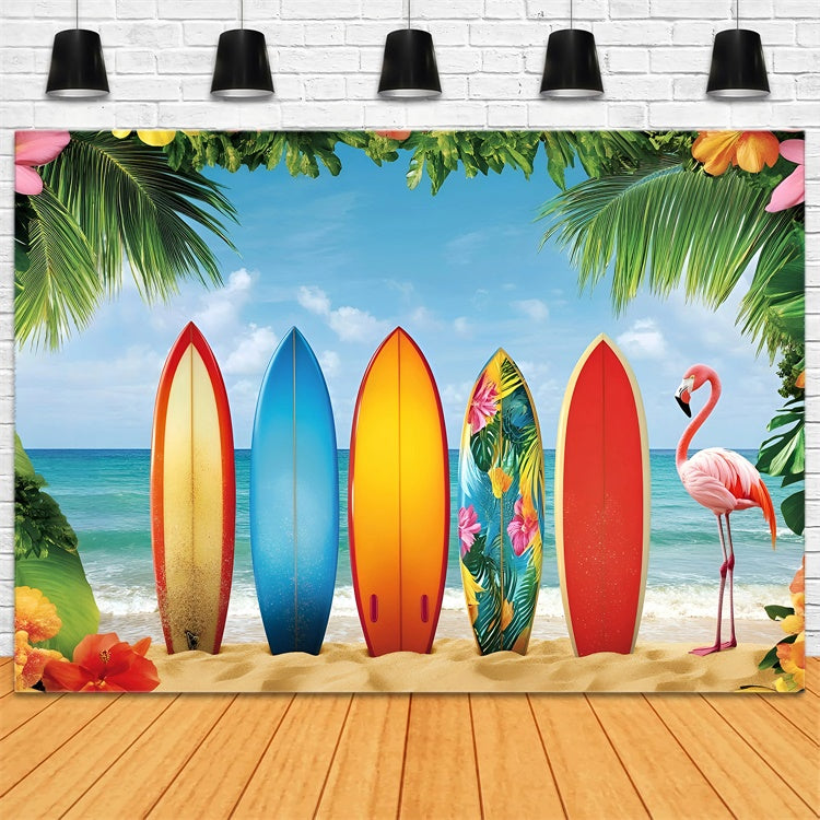 Toile de fond Été Paradis Planche Surf Plage Tropicale GQ6-34