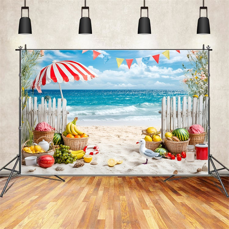 Toile de fond Été Plage Tropicale Stand de Fruits Bord de Mer GQ6-4