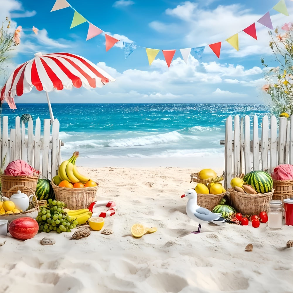 Toile de fond Été Plage Tropicale Stand de Fruits Bord de Mer GQ6-4