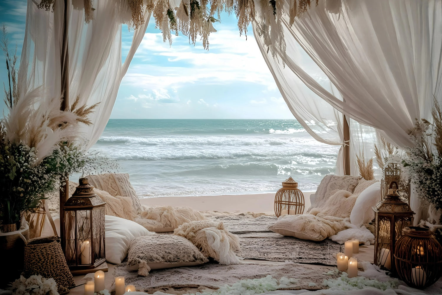 Toile de fond Été Bohème Retraite Romance Bord de Mer GQ6-45