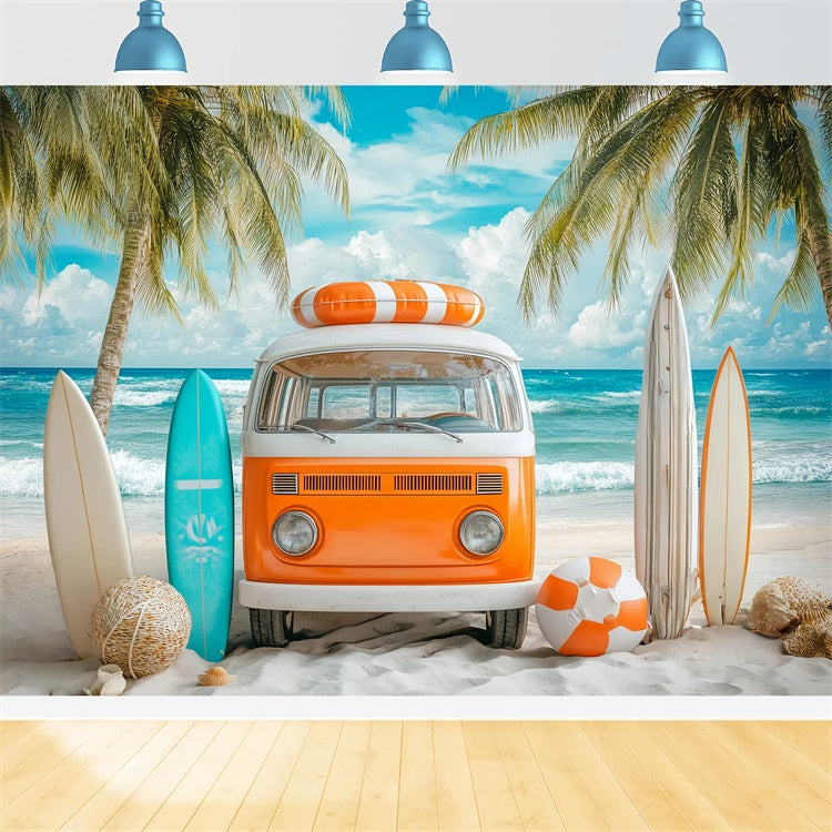 Toile de fond Photo Plage Bus Surf Rétro Été GQ6-5