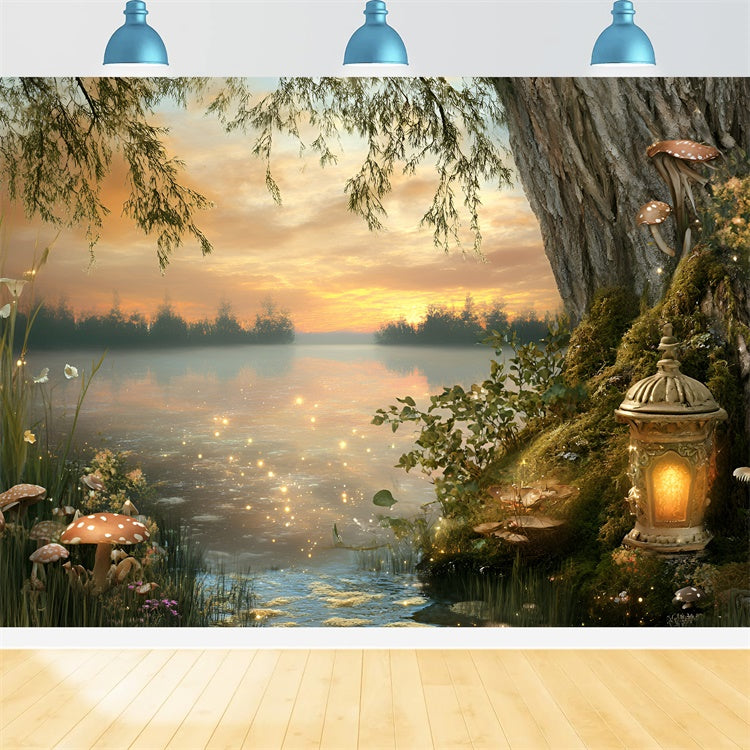 Toile de fond Été Lac Féerique Crépuscule Forêt GQ6-58