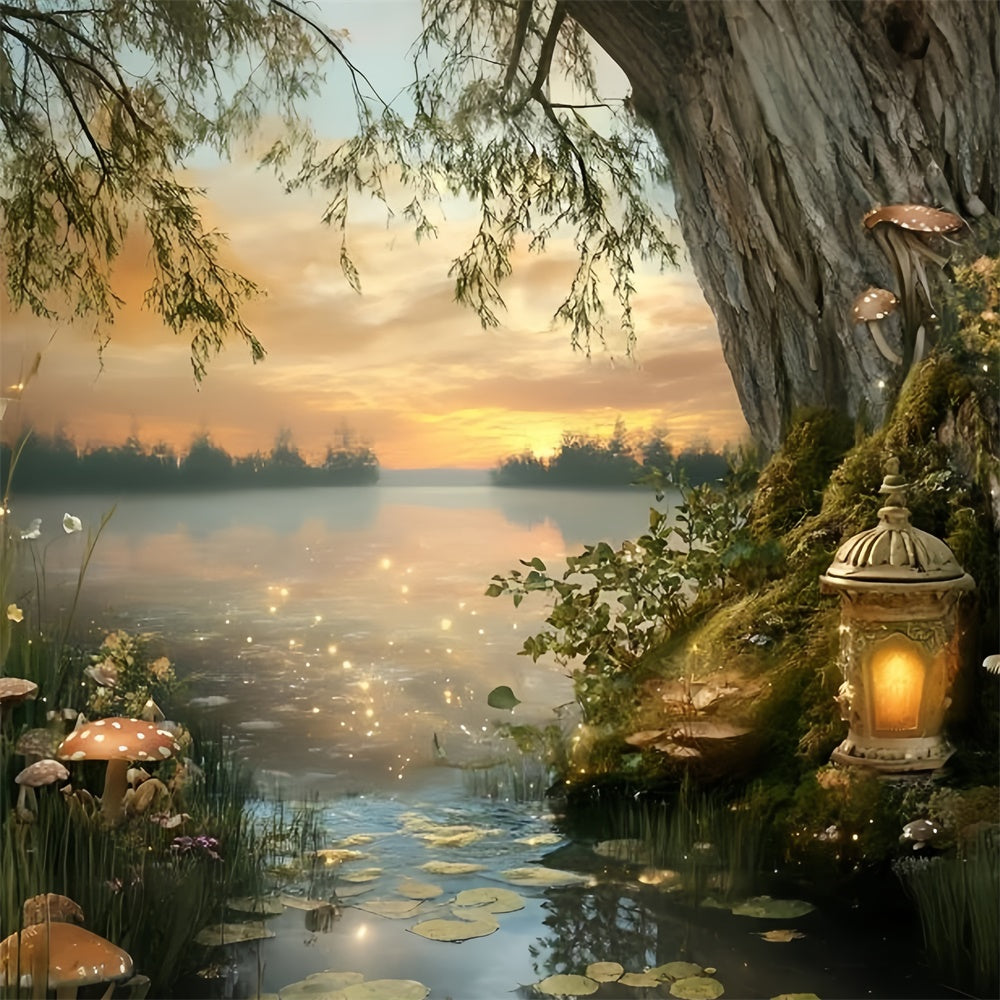 Toile de fond Été Lac Féerique Crépuscule Forêt GQ6-58