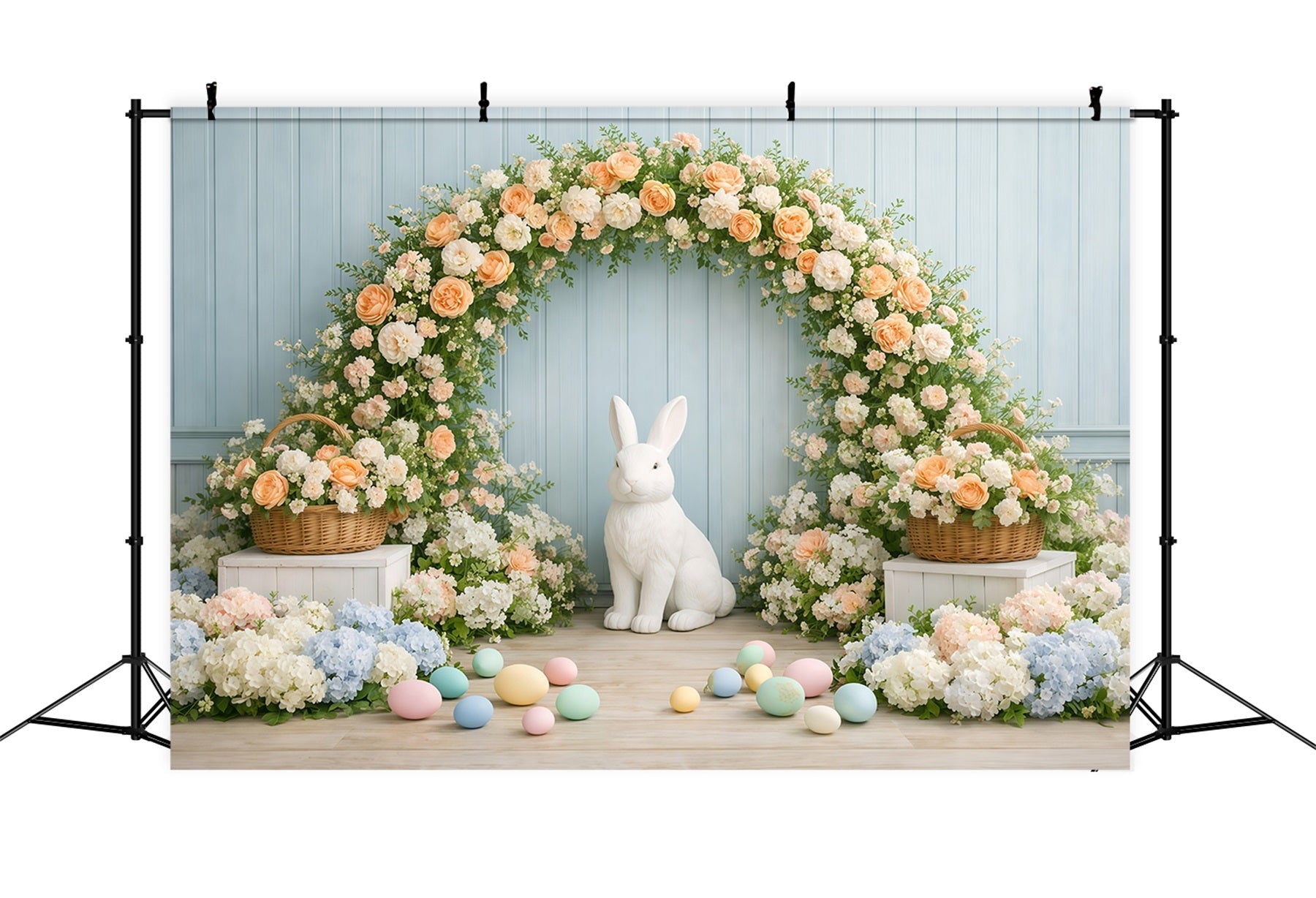Fond Photo Pâques Arche Florale Lapin Fleurs GQ61-18