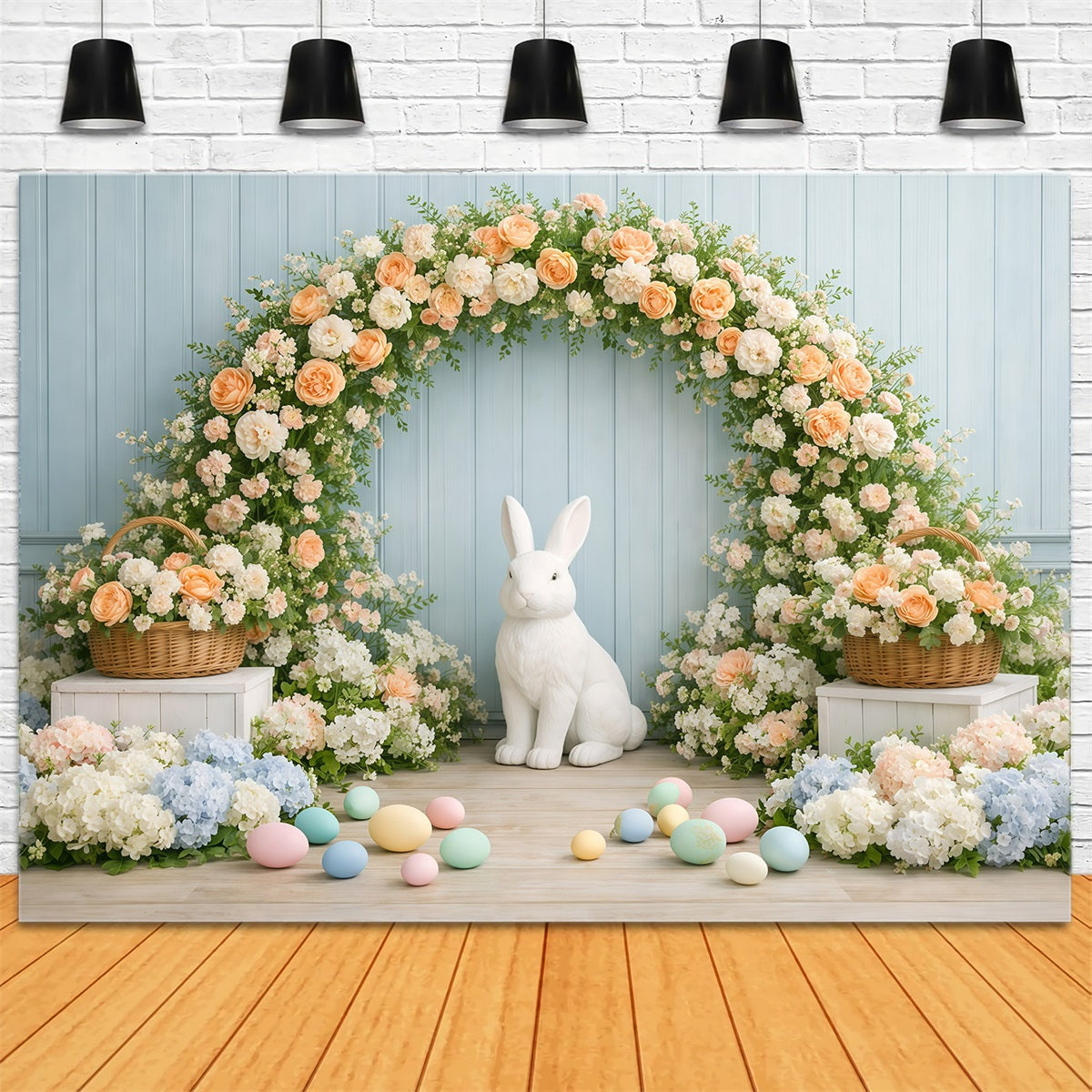 Fond Photo Pâques Arche Florale Lapin Fleurs GQ61-18