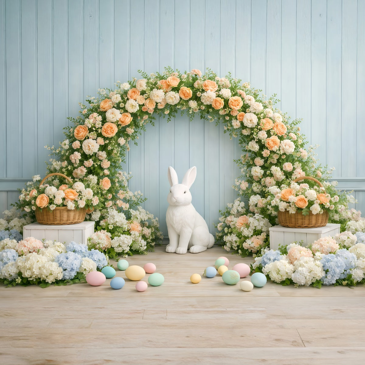 Fond Photo Pâques Arche Florale Lapin Fleurs GQ61-18