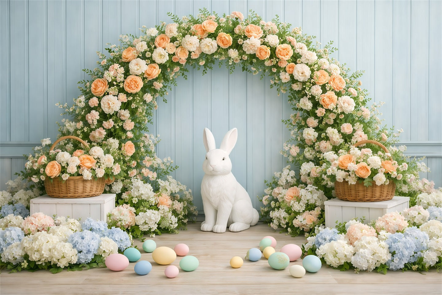 Fond Photo Pâques Arche Florale Lapin Fleurs GQ61-18