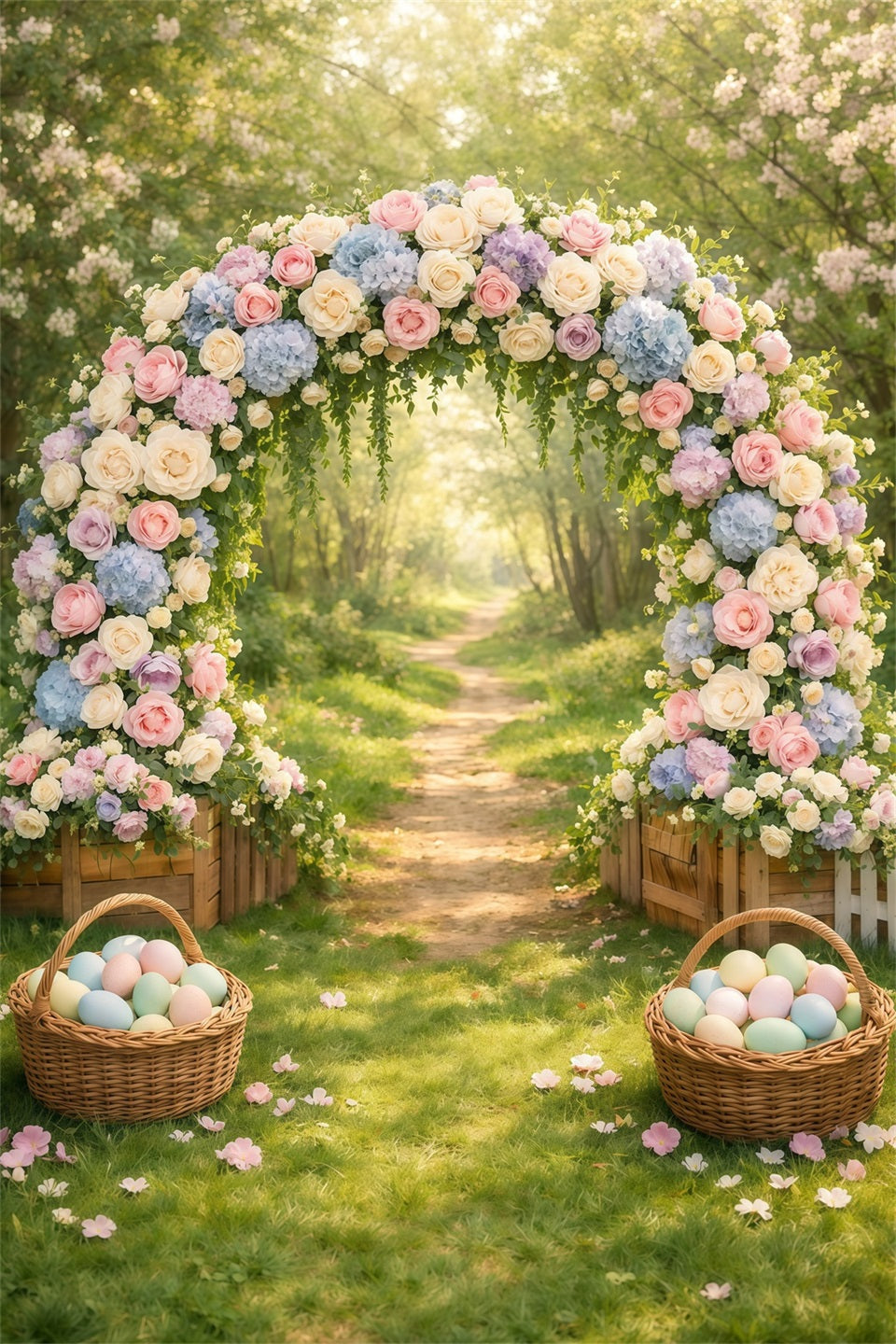 Toile de fond de Pâques Arche Jardin Floral Tons Pastel GQ61-20