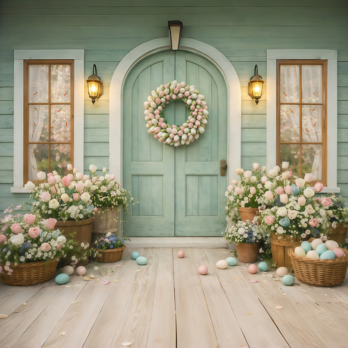 Fond de Pâques Entrée Couronne Fleurs Printanières GQ61-21