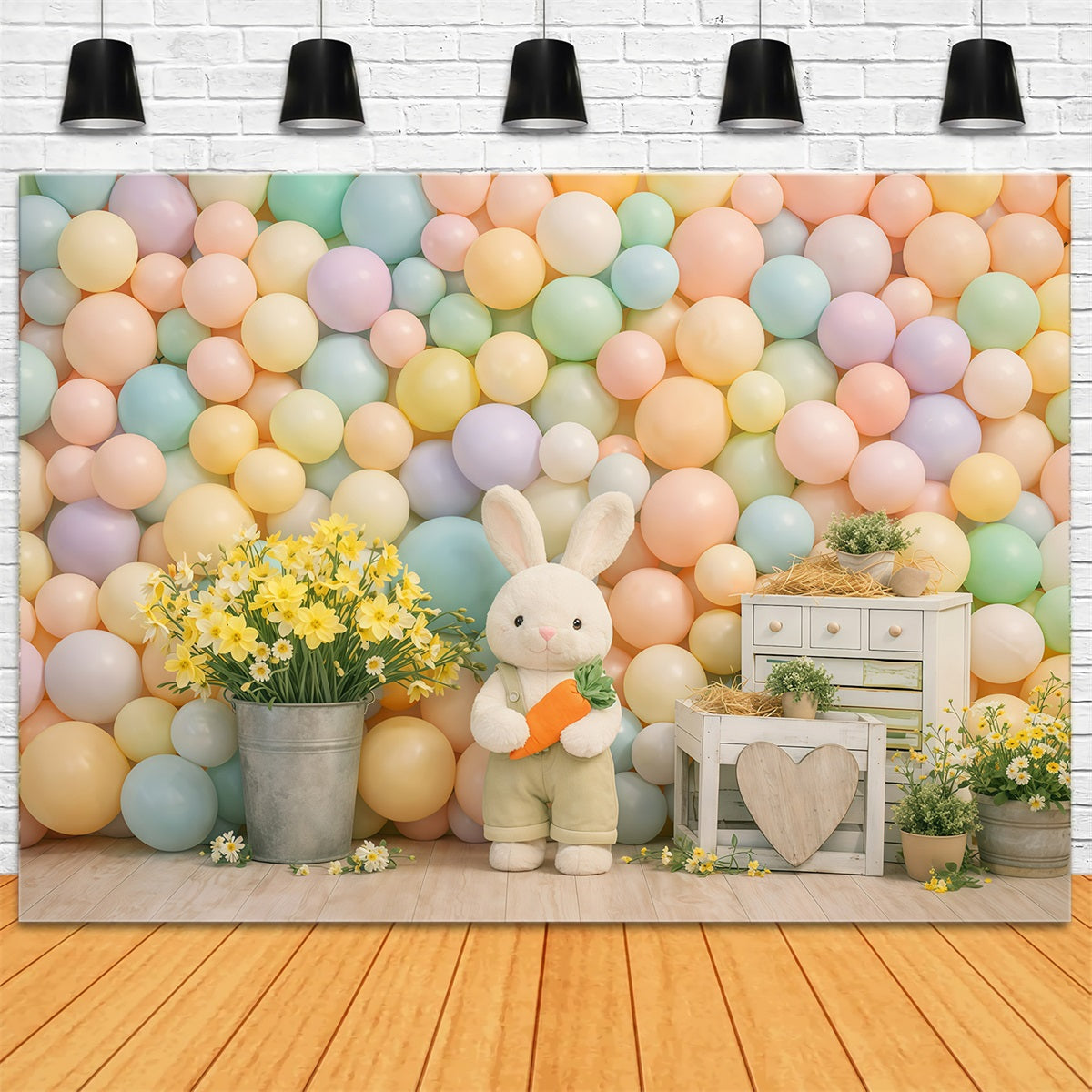 Toile de fond Pâques Lapin Macaron Pastel Marguerites GQ61-23