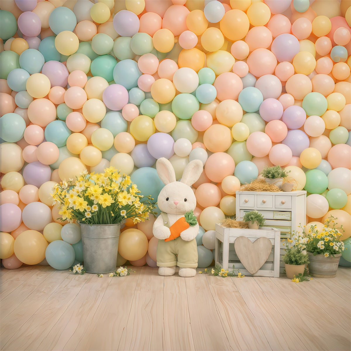 Toile de fond Pâques Lapin Macaron Pastel Marguerites GQ61-23