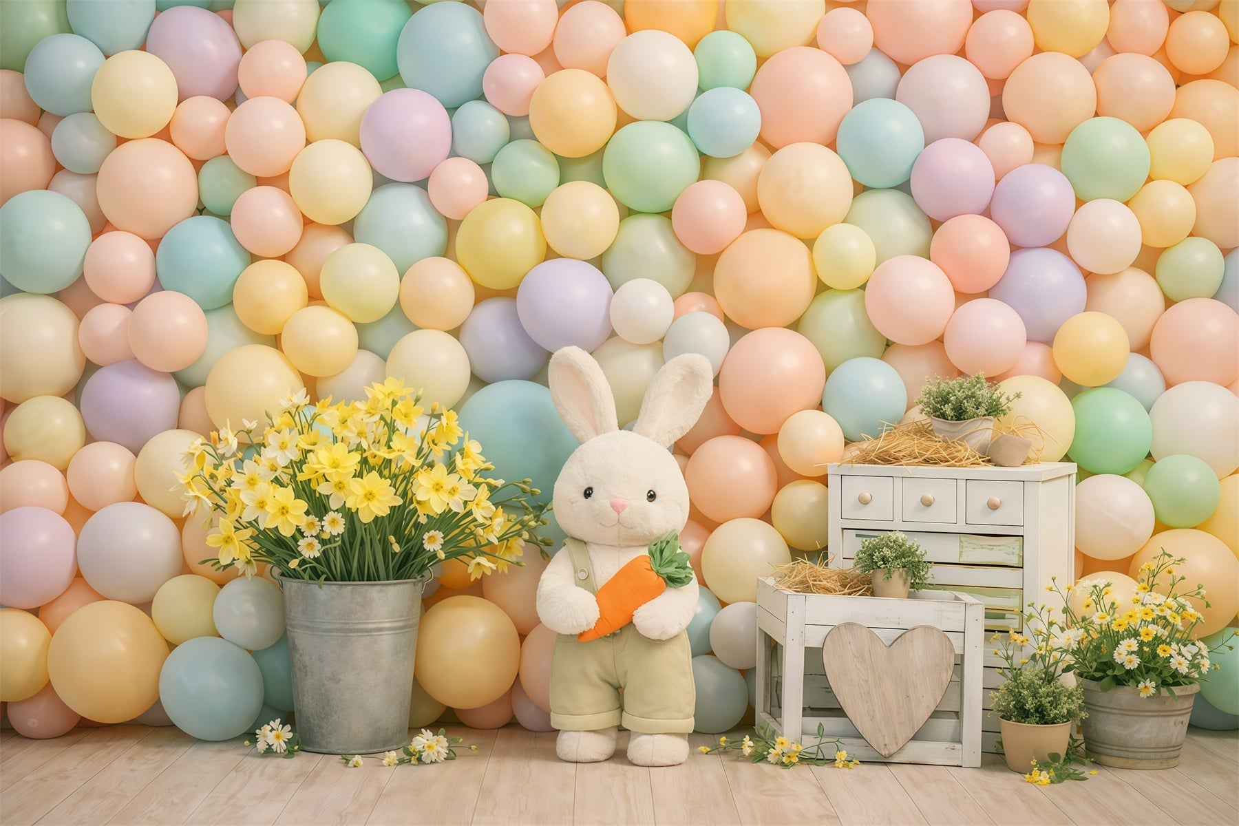 Toile de fond Pâques Lapin Macaron Pastel Marguerites GQ61-23