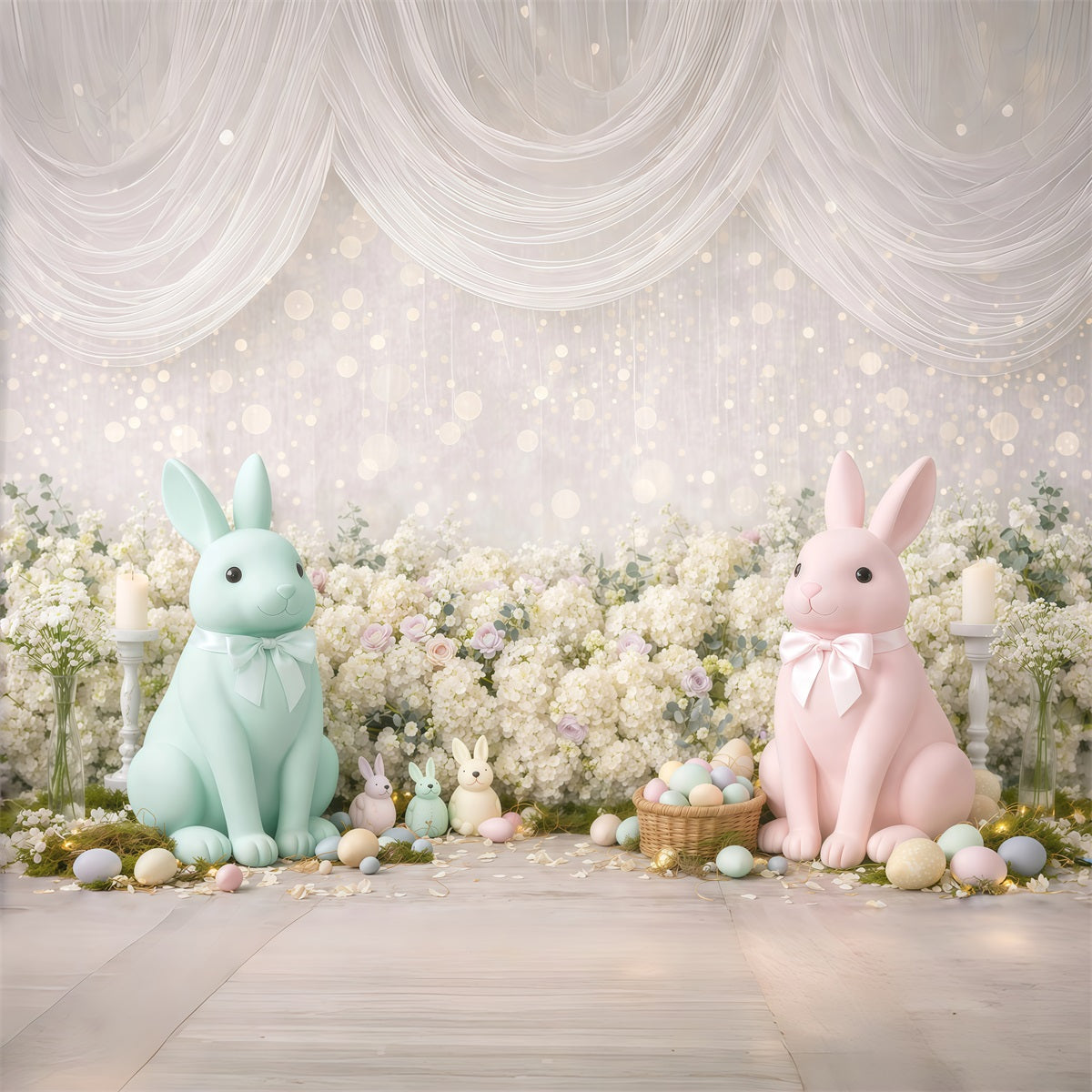 Toile de fond de Pâques Lapin Fleurs Effet Bokeh GQ61-32